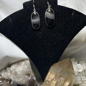 New Sterling Silver Earrings Banded Agate